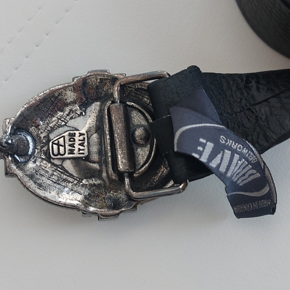 BRAVE, Black Leather Belt with Stones Buckle - Picture 2 of 6